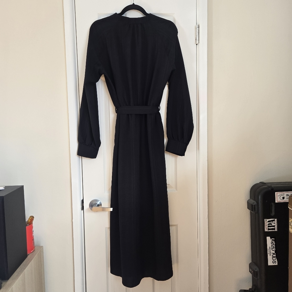 🖤 NEED Black Faux Wrap Maxi Dress Cinched Waist Pockets Size Large - Picture 12 of 17